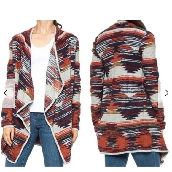 Lucky Brand Aztec Print Southwestern BOHO Lightweight Cozy Cardigan Sweater - Picture 1 of 13